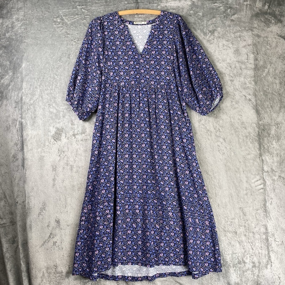 Marine Layer Dress Womens‎ Sz XS Blue Floral Lola Midi Flowy Balloon Sleeve Boho